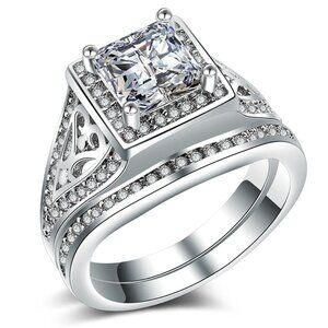 925 Silver Beautiful High Cubic Zirconia Wedding Couple Ring, FB16FA1031